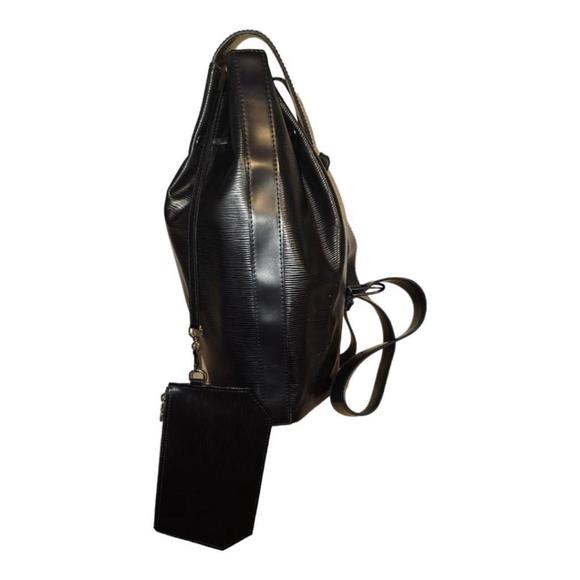 Unisex Louis Vuitton Leather Drawstring Sling Backpack Black With LV Pouch - Picture 2 of 7